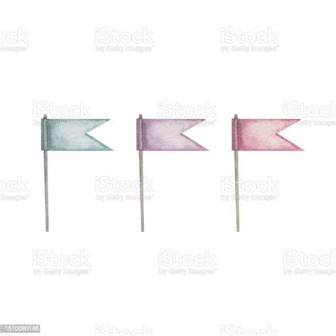 Multicolored Flags Watercolor Illustration Hand Drawn Isolated On White Background Watercolor ...