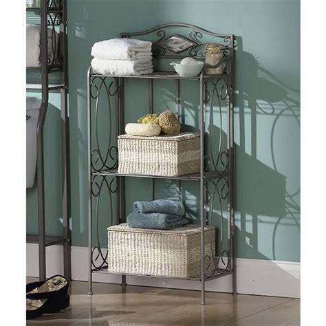 Bathroom Linen Rack with 3 Shelves in Classic Pewter Metal Finish | Space saving bathroom ...