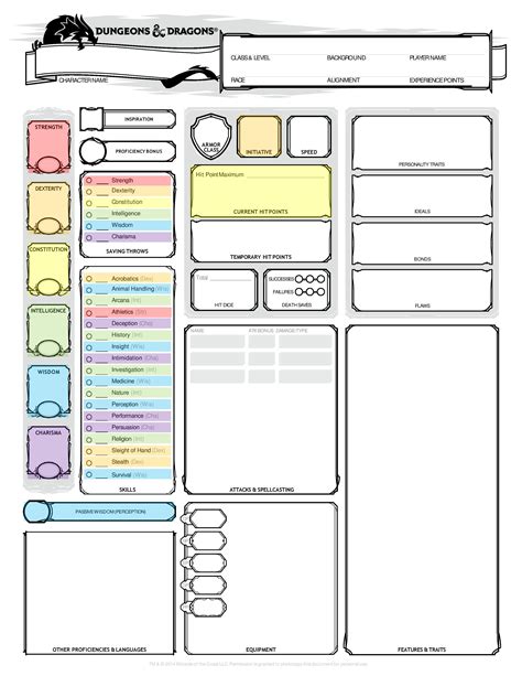 Printable D&d 5e Character Sheet