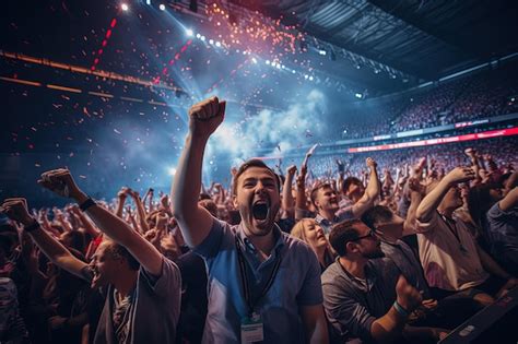 Premium AI Image | A crowd of people at a concert with confetti in the air