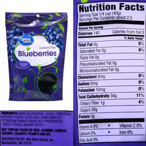 dried blueberries nutrition facts and ingredients label - Superfoodly