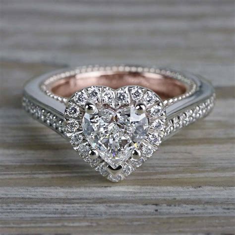 Heavenly Halo Heart Shaped Diamond Ring in White & Rose Gold