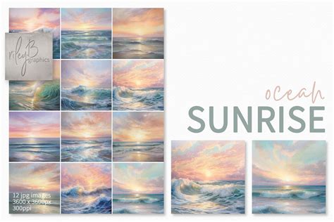 Ocean Sunrise Paintings Graphic by rileybgraphics · Creative Fabrica