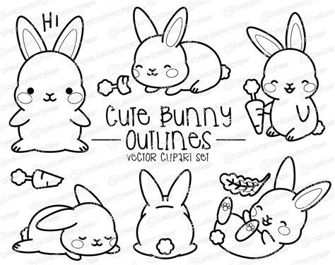 Premium Vector Clipart Kawaii Bunny Outlines Cute Bunny Outlines Clipart Set High Quality ...