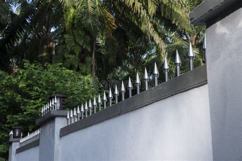 Outdoor Surrounding Wall Iron Spikes Fence Stock Photo - Image of ...