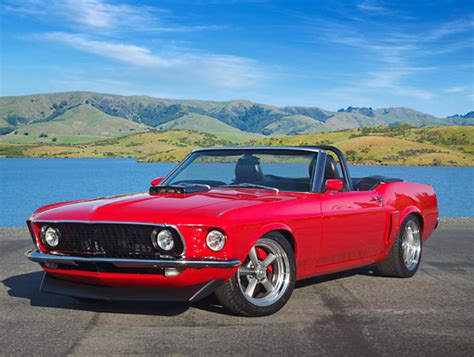 1969 Ford Mustang Convertible Red 3/4 Front View On Pavement By Lake ...