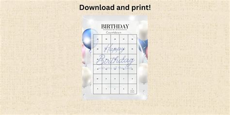 Birthday Countdown Calendar Instant Download Printable PDF, Milestone ...