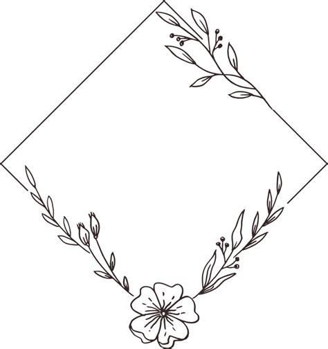 Minimalist floral frame with hand drawn leaf and flower simple floral ...