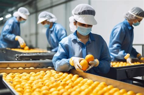 Premium Photo | Industrial workers in a food processing plant sorting ...