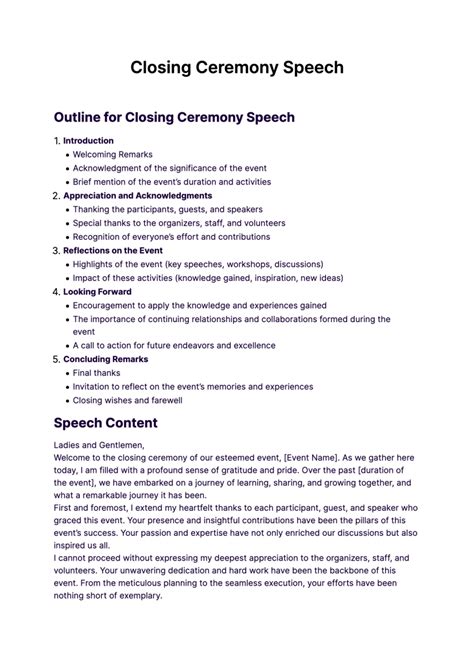 Closing Ceremony Speech - 13+ Examples, Format, Sample | Examples