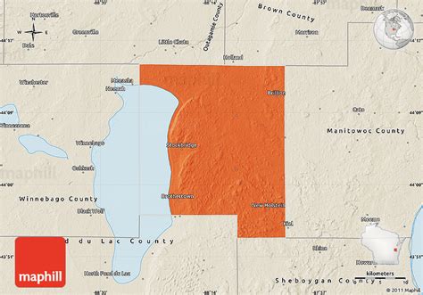 Political Map of Calumet County, shaded relief outside