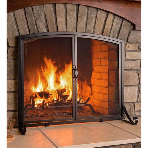 Plow & Hearth - Arched Top Flat Guard Fireplace Fire Screen with Doors ...