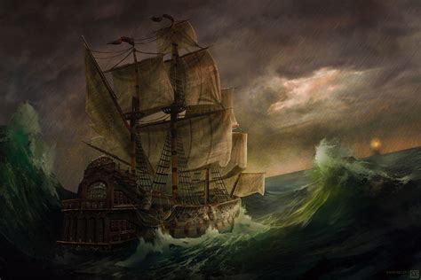 Sailing ship under a sea storm, Swan Keller on ArtStation at https://www.artstation.com/artwork ...