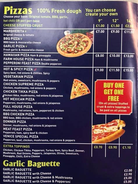 Menu at Pizza Venice pizzeria, Swansea