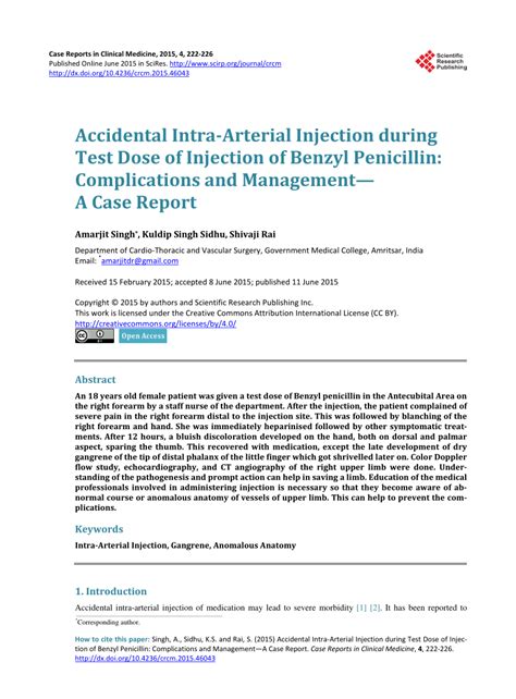 (PDF) Accidental Intra-Arterial Injection during Test Dose of Injection ...