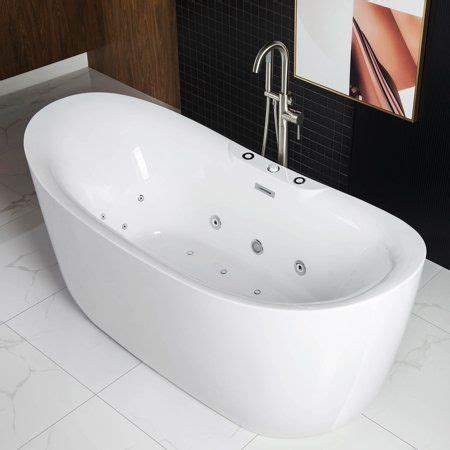 WoodBridge 71" x 32" Freestanding Bathtub Whirlpool Water Jetted and ...