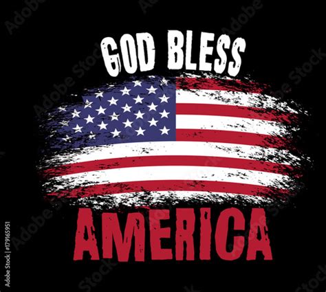 God bless America. Vector Typography illustration with american flag on black background. T ...