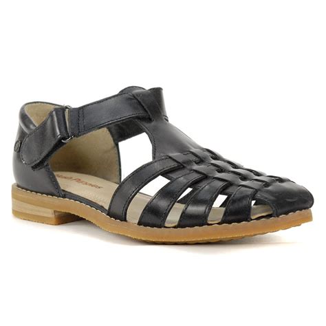 Hush Puppies Women's Chardon Fisherman Black Leather Sandals HW06261 ...