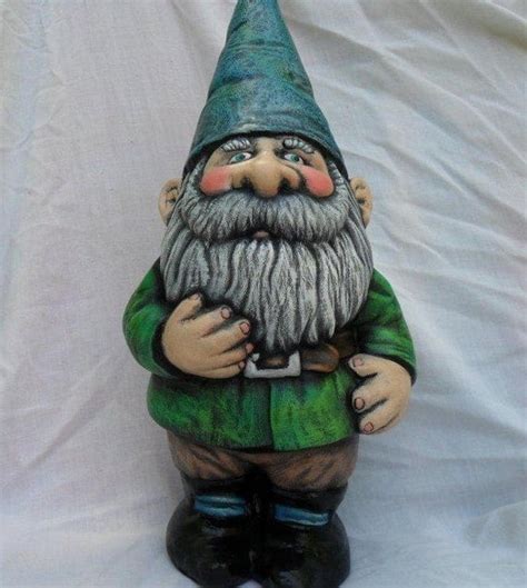 Ceramic Garden Gnome 14 inches hand painted lawn or garden