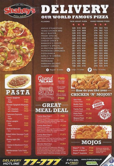 Delicious Shakey's Menu