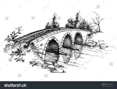 Stone Bridge Over River Sketch 2 Stock Vector Illustration 63255343 ...