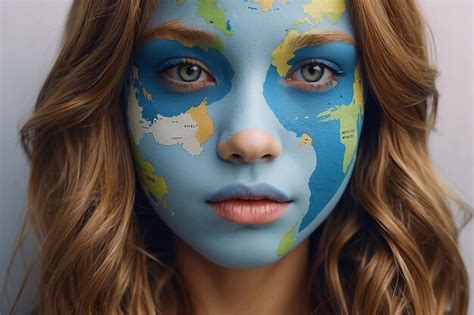 Premium Photo | Girl with world map painted on her face