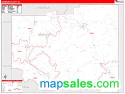 Benewah County, ID Wall Map Red Line Style by MarketMAPS