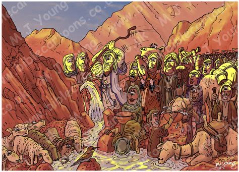 Exodus 17 - Moses striking a rock | Bible Cartoons