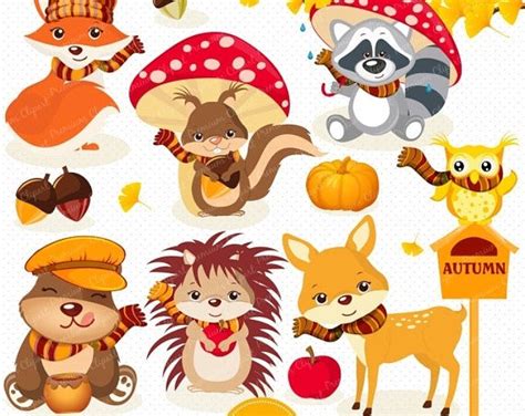 Fall animals clipart commercial use, clipart season vector graphics, digital clip art, woodland ...