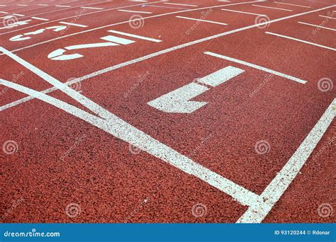 Start. Red Running Racetrack on the Outdoor Athletic Stadium Stock Photo - Image of exercise ...