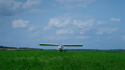 Airplane Parking Green Field. Small Private Plane Landing after Flight on Grass. Stock Image ...