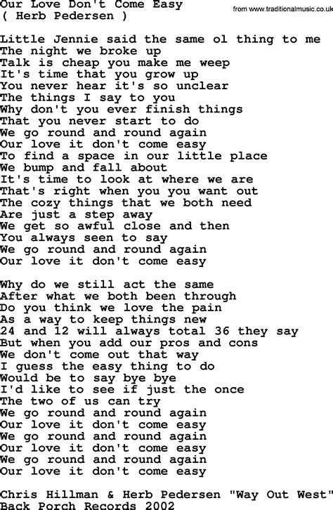 Our Love Don't Come Easy, by The Byrds - lyrics with pdf