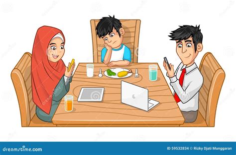 Family Eating Together Cartoon Character With SUllen Boy Vector ...