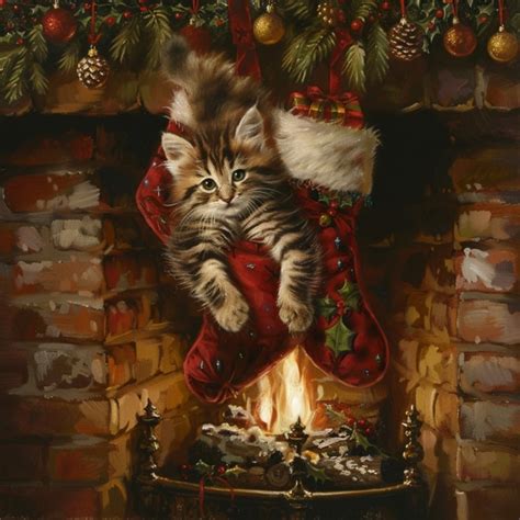 Christmas Stocking Kitten Art Print Free Stock Photo - Public Domain ...