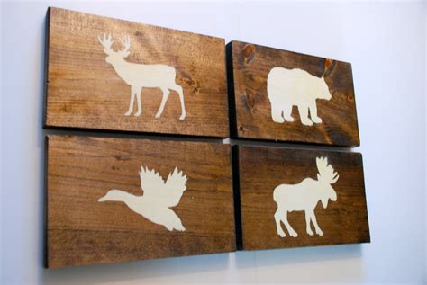 Rustic Forest Animal Wood Wall Decor Sign Set of 4