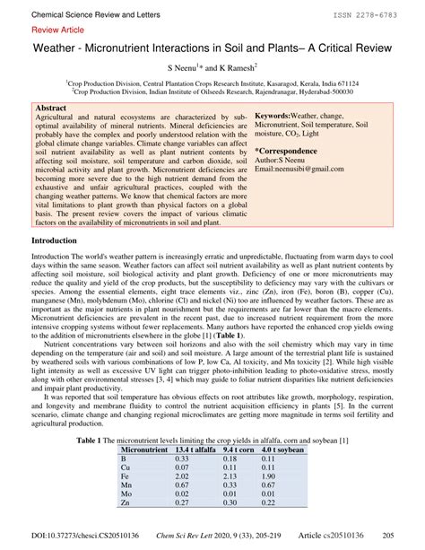 (PDF) Weather – Micronutrient Interactions in Soil and Plants– A ...