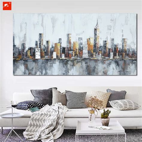 2016 New York Skyline Cityscape Architecture Abstract Wall Art Oil Painting on Canvas Print Home ...