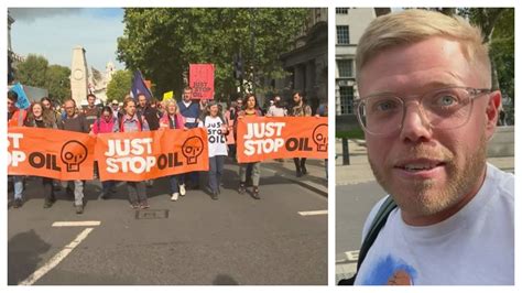 Comedian Rob Beckett accidentally leads Just Stop Oil protest | ITV News London