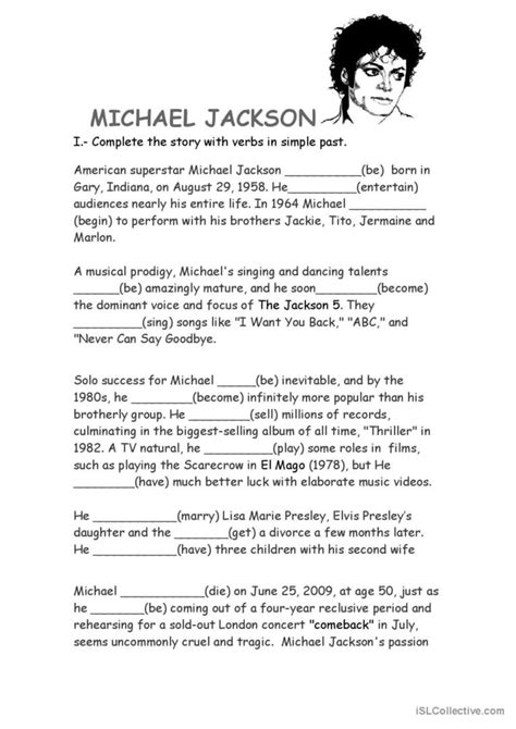 Michael Jackson Biography: English ESL worksheets pdf & doc