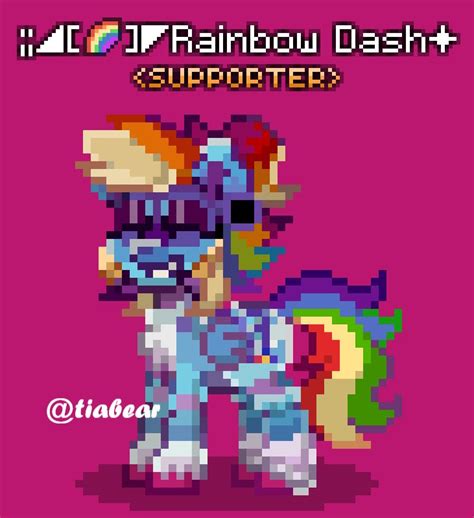 an image of a pixelated pony with the words rainbow dash on it's chest