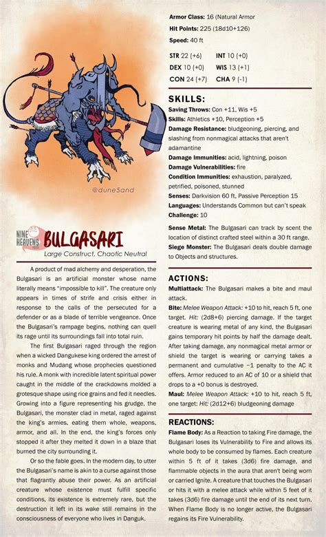 The Bulgasari from Korean mythology is a perfect boss monster for your 5e campaign