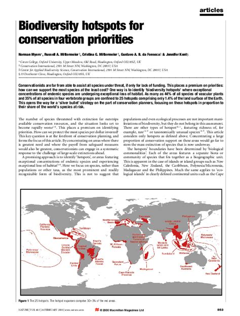 (PDF) Biodiversity hotspots for conservation priorities | Carlos Hernández - Academia.edu