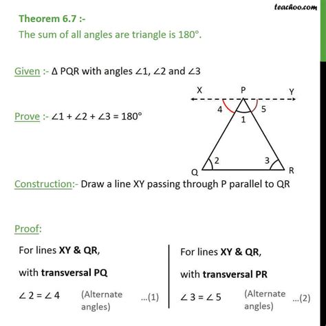 Theorem 6.7 - Prove that sum of angles of triangles is 180 - Class 9