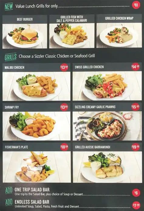 Menu at Sizzler restaurant, Bedford, Walter Rd W