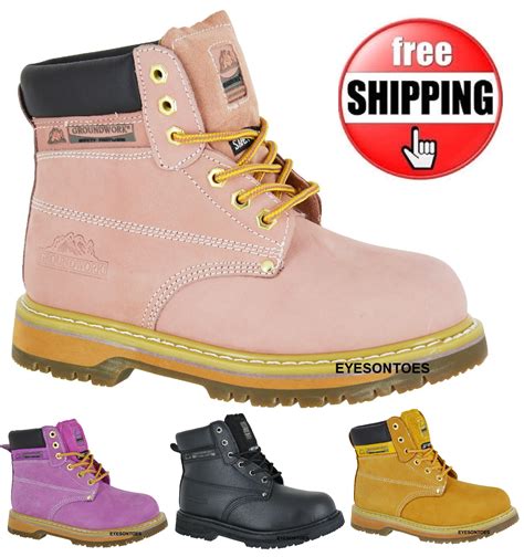 WOMANS LADIES SAFETY WORK PINK STEEL TOE CAP GROUNDWORK HIKING LEATHER ...