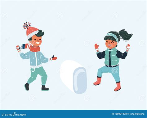 Two Kids with Snowball Fight Stock Vector - Illustration of children, winter: 158931238