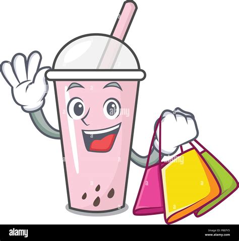 Shopping raspberry bubble tea character cartoon Stock Vector Image & Art - Alamy