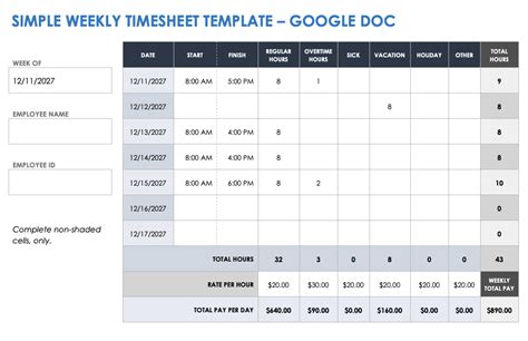 Google Docs Timesheet Template