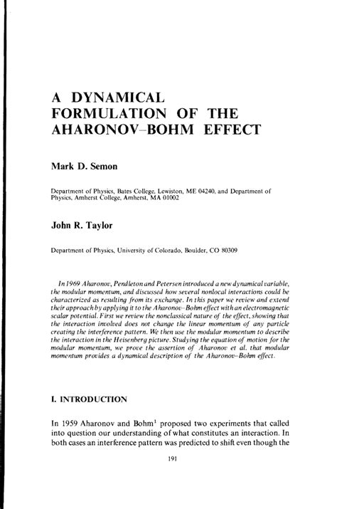 (PDF) A Dynamical Formulation of the Aharonov - Bohm Effect