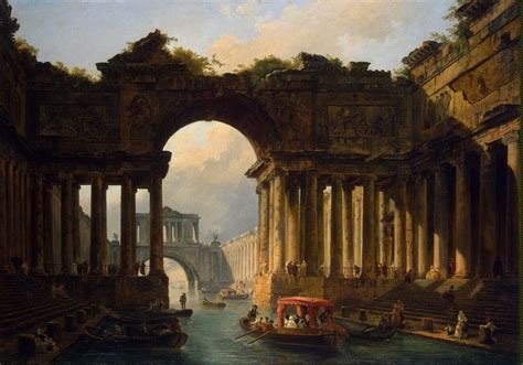 Architectural Landscape with a Canal Painting | Hubert Robert Oil Paintings